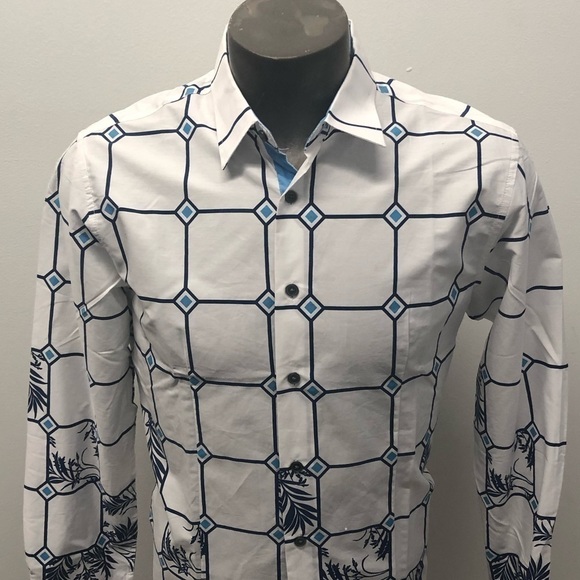 Deniko button front shirt white square floral - Picture 2 of 3